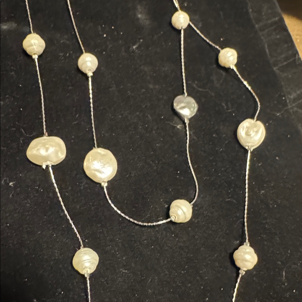 J.Jill Pearl Station Necklace Silver Tone Long Necklace. (BJ111) - Picture 6 of 11